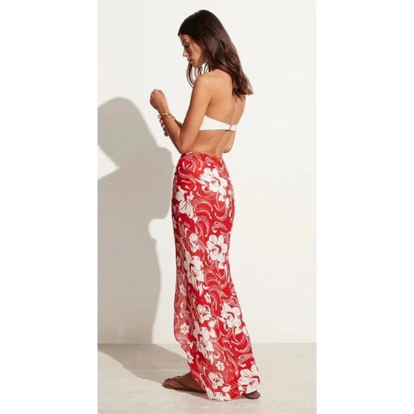 Faithfull the Brand Lulu Maxi Skirt Camara Floral Print Red, size 6 - Picture 3 of 7